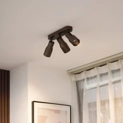 QAZQA Aufbaustrahler|Deckenstrahler*Runder Deckenstrahler Dunkelbronze GU10 50mm 3-flammig - Stanley