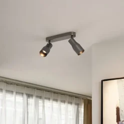 QAZQA Deckenstrahler|Aufbaustrahler*Runder Deckenstrahler Gunmetal GU10 50mm 2-flammig - Stanley