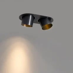 QAZQA Einbaustrahler|Wohnzimmerlampen*Runder Einbau-Strahler Gunmetal GU10 70mm schwenkbar 2-flammig - Installa