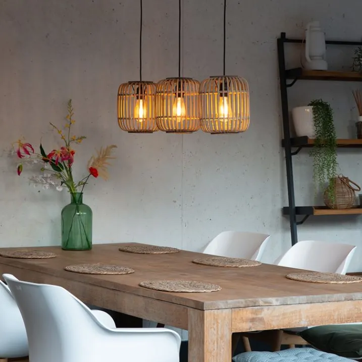 QAZQA Schlafzimmerlampen|Küchenlampen*Rural Hängelampe Rattan 3-Licht - Manila