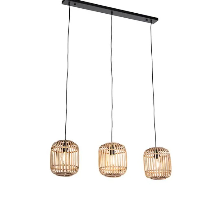 QAZQA Schlafzimmerlampen|Küchenlampen*Rural Hängelampe Rattan 3-Licht - Manila