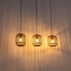 QAZQA Schlafzimmerlampen|Küchenlampen*Rural Hängelampe Rattan 3-Licht - Manila