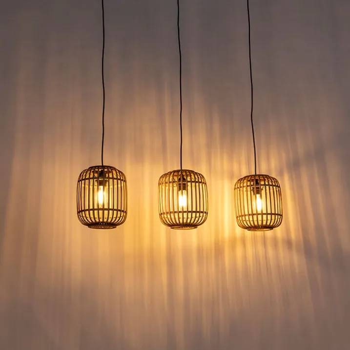 QAZQA Schlafzimmerlampen|Küchenlampen*Rural Hängelampe Rattan 3-Licht - Manila