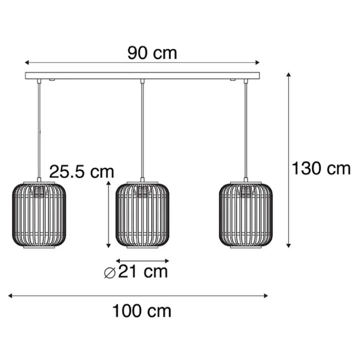 QAZQA Schlafzimmerlampen|Küchenlampen*Rural Hängelampe Rattan 3-Licht - Manila