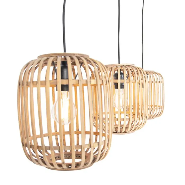 QAZQA Schlafzimmerlampen|Küchenlampen*Rural Hängelampe Rattan 3-Licht - Manila