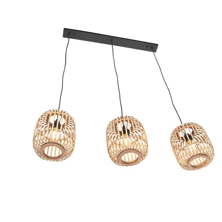 QAZQA Schlafzimmerlampen|Küchenlampen*Rural Hängelampe Rattan 3-Licht - Manila