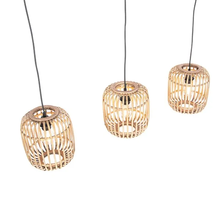 QAZQA Schlafzimmerlampen|Küchenlampen*Rural Hängelampe Rattan 3-Licht - Manila