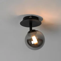 QAZQA Deckenstrahler|Aufbaustrahler*Rural spot schwarz verstellbar mit Rauchglas - Athen