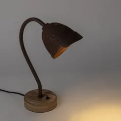 QAZQA Küchenlampen|Tischlampen*Rustikale Tischleuchte Rostbraun mit Holzfuß - Rax