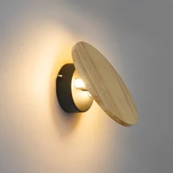 QAZQA Schlafzimmerlampen|Küchenlampen*Rustikale Wandleuchte Holz Rund Neigbar - Pulley