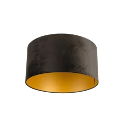 QAZQA Lampenschirme*Samt Lampenschirm schwarz 50/50/25 mit goldener Innenseite
