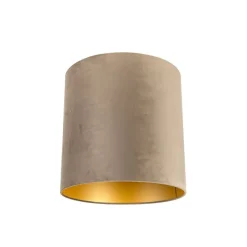 QAZQA Lampenschirme*Samt Lampenschirm Taupe 40/40/40 mit goldener Innenseite