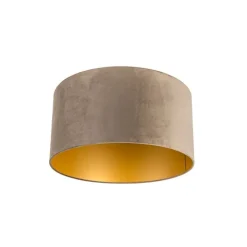 QAZQA Lampenschirme*Samt Lampenschirm Taupe 50/50/25 mit goldener Innenseite
