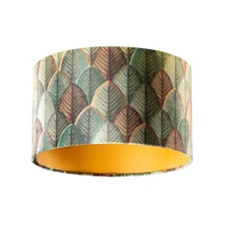 QAZQA Lampenschirme*Samtlampenschirm mit Blattdesign und goldener Innenseite 35/35/20