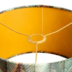 QAZQA Lampenschirme*Samtlampenschirm mit Blattdesign und goldener Innenseite 35/35/20