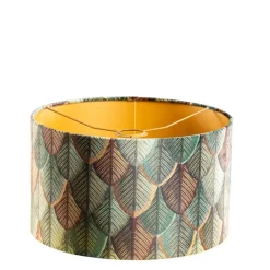 QAZQA Lampenschirme*Samtlampenschirm mit Blattdesign und goldener Innenseite 35/35/20