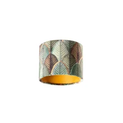 QAZQA Lampenschirme*Samtlampenschirm mit Blattdesign und goldener Innenseite 18/18/14