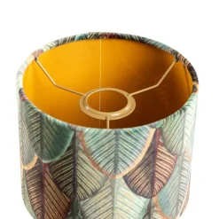 QAZQA Lampenschirme*Samtlampenschirm mit Blattdesign und goldener Innenseite 18/18/14