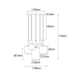 QAZQA Smarte Pendelleuchten|Pendelleuchten*Schicke Hängelampe Schwarz mit Gold mit Rauchglas inkl. 5 WiFi A60 - Zuzanna