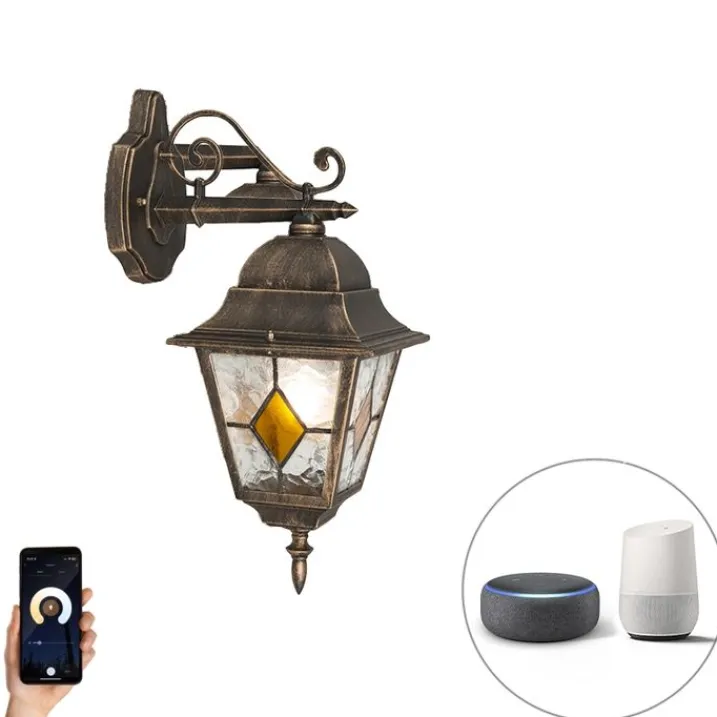 QAZQA Smarte Außenbeleuchtung|Außenwandleuchten*Schicke Vintage Außenwandlaterne Bronze inkl. Wifi A60 - Antigua