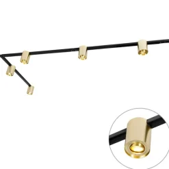 QAZQA Deckenstrahler|Aufbaustrahler*Schienensystem Gold und Schwarz mit 5 Spots 1-phasig - Rondoo Up