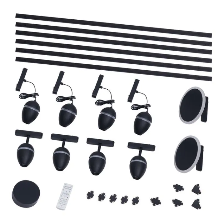 QAZQA Led-Strahler|Deckenstrahler*Schienensystem mit 10 Leuchten Schwarz 1-phasig - Magnetic Eggy Puk