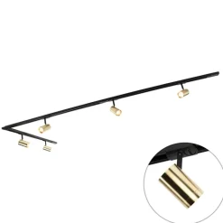 QAZQA Deckenstrahler|Aufbaustrahler*Schienensystem mit 5 Punkten 1-phasig schwarz mit Gold - Jeana