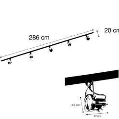QAZQA Deckenstrahler|Aufbaustrahler*Schienensystem mit 5 Spots 1-phasig schwarz mit Stahl - Suplux