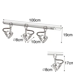 QAZQA Deckenstrahler|Aufbaustrahler*Schienensystem mit 3 Spots 1-phasig schwarz - Sulux