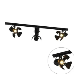 QAZQA Deckenstrahler|Aufbaustrahler*Schienensystem mit 3 Spots schwarz - Film
