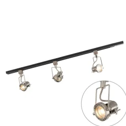 QAZQA Deckenstrahler|Aufbaustrahler*Schienensystem mit 3 Spots 1-phasig schwarz mit Stahl - Suplux