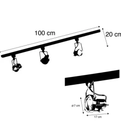 QAZQA Deckenstrahler|Aufbaustrahler*Schienensystem mit 3 Spots 1-phasig schwarz mit Stahl - Suplux