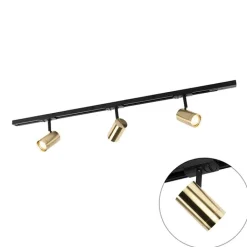 QAZQA Deckenstrahler|Aufbaustrahler*Schienensystem mit 3 Spots 1-phasig schwarz mit Gold - Jeana