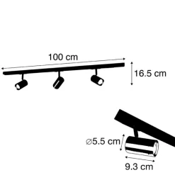 QAZQA Deckenstrahler|Aufbaustrahler*Schienensystem mit 3 Spots 1-phasig schwarz mit Gold - Jeana