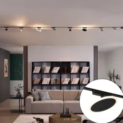 QAZQA Schlafzimmerlampen|Küchenlampen*Schienensystem mit 6 Strahlern und 2 Deckenleuchten schwarz 1-phasig - Magnetic Lance Puk