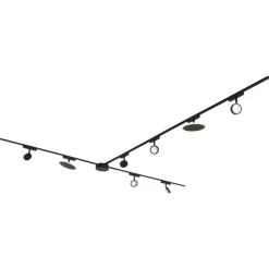 QAZQA Schlafzimmerlampen|Küchenlampen*Schienensystem mit 6 Strahlern und 2 Deckenleuchten schwarz 1-phasig - Magnetic Lance Puk