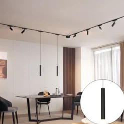 QAZQA Led-Strahler|Deckenstrahler*Schienensystem mit 6 Strahlern und 2 Pendelleuchten Schwarz 1-phasig - Magnetic Samson Cassie