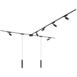 QAZQA Led-Strahler|Deckenstrahler*Schienensystem mit 6 Strahlern und 2 Pendelleuchten Schwarz 1-phasig - Magnetic Samson Cassie