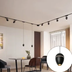 QAZQA Schlafzimmerlampen|Küchenlampen*Schienensystem mit 6 Strahlern und 2 Pendelleuchten Schwarz 1-phasig - Magnetic Eggy