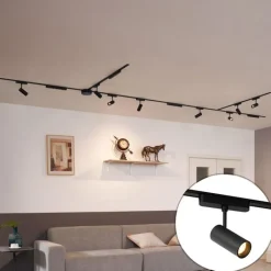 QAZQA Led-Strahler|Deckenstrahler*Schienensystem mit 8 Strahlern und 4 Deckenleuchten schwarz 1-phasig - Magnetic Gert Puntua