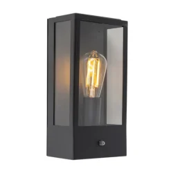 QAZQA Gartenbeleuchtung|Außenleuchten Mit Sensor*Schwarze Außenwandleuchte mit Dämmerungssensor - Rotterdam