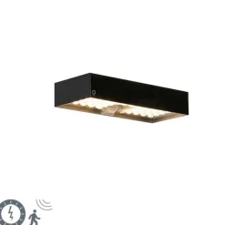 QAZQA Gartenbeleuchtung|Led-Außenleuchten*Schwarze Außenwandleuchte mit Abblendlicht und Sonnensensor – Kayo