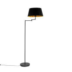 QAZQA Stehlampen|Wohnzimmerlampen*Schwarze Stehlampe mit schwarzem Faltenschirm und verstellbarem Arm – Ladas Deluxe