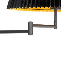 QAZQA Stehlampen|Wohnzimmerlampen*Schwarze Stehlampe mit schwarzem Faltenschirm und verstellbarem Arm – Ladas Deluxe