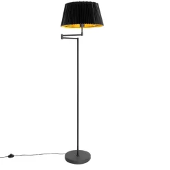 QAZQA Stehlampen|Wohnzimmerlampen*Schwarze Stehlampe mit schwarzem Faltenschirm und verstellbarem Arm – Ladas Deluxe