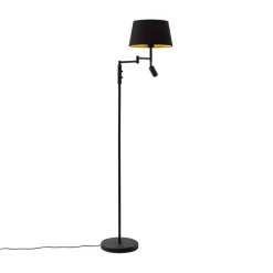 QAZQA Stehlampen|Wohnzimmerlampen*Schwarze Stehlampe mit schwarzem Schirm und verstellbarer Leselampe – Ladas