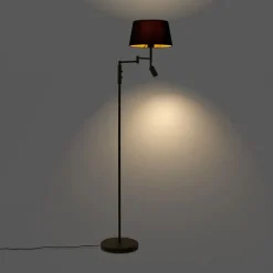 QAZQA Stehlampen|Wohnzimmerlampen*Schwarze Stehlampe mit schwarzem Schirm und verstellbarer Leselampe – Ladas