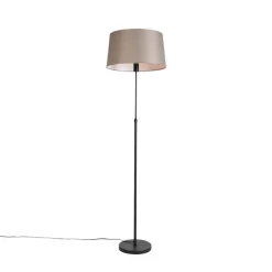 QAZQA Stehlampen|Wohnzimmerlampen*Schwarze Stehlampe mit taupe Leinenschirm 45 cm verstellbar - Parte