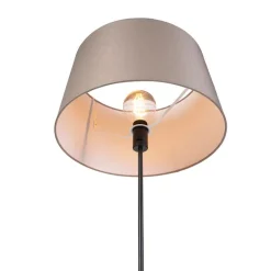 QAZQA Stehlampen|Wohnzimmerlampen*Schwarze Stehlampe mit taupe Leinenschirm 45 cm verstellbar - Parte