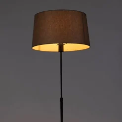 QAZQA Stehlampen|Wohnzimmerlampen*Schwarze Stehlampe mit taupe Leinenschirm 45 cm verstellbar - Parte